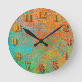 Reloj Redondo Mediano Textura de cobre y turquesa