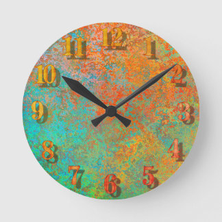 Reloj Redondo Mediano Textura de cobre y turquesa