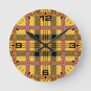Reloj Redondo Mediano Textura de tela a cuadros rayas marrones-52628