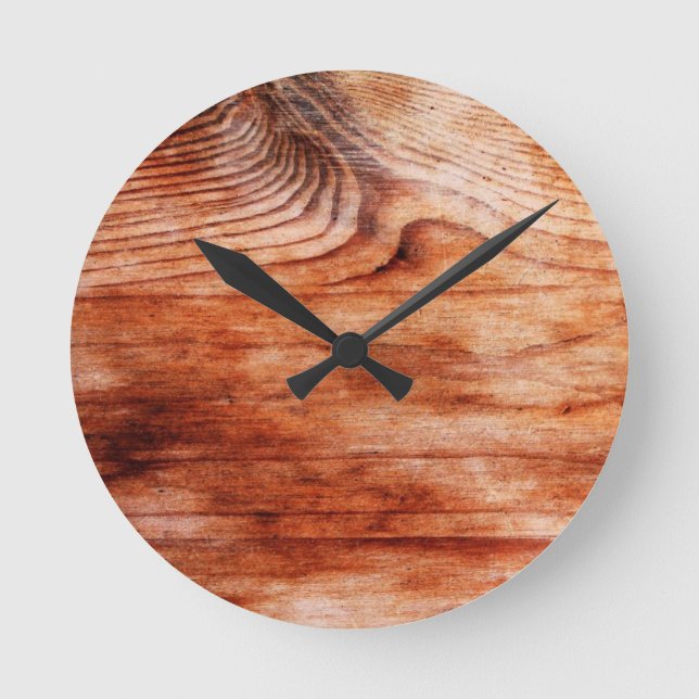 Reloj Redondo Mediano Textura de Veta de Madera (Anverso)