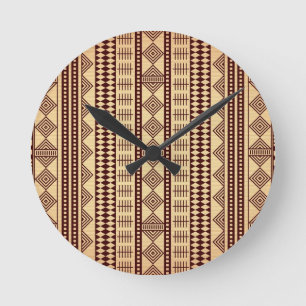 Reloj Redondo Mediano Textura étnica de Brown