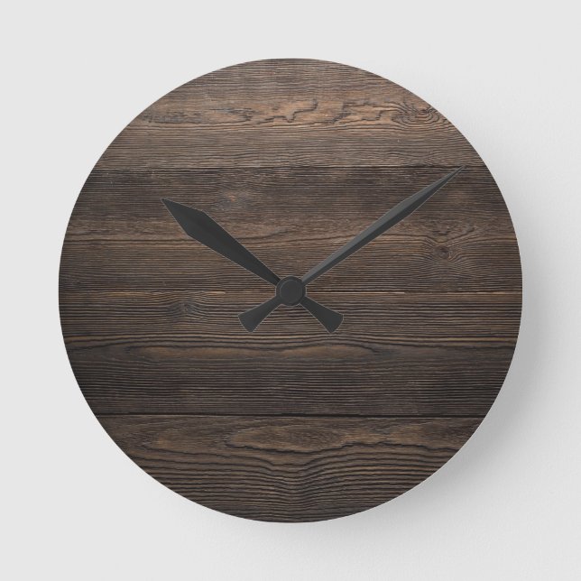 Reloj Redondo Mediano Textura Rustic Dark Brown WOOD LOOK (Anverso)
