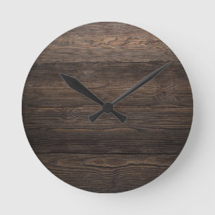 Reloj Redondo Mediano Textura Rustic Dark Brown WOOD LOOK