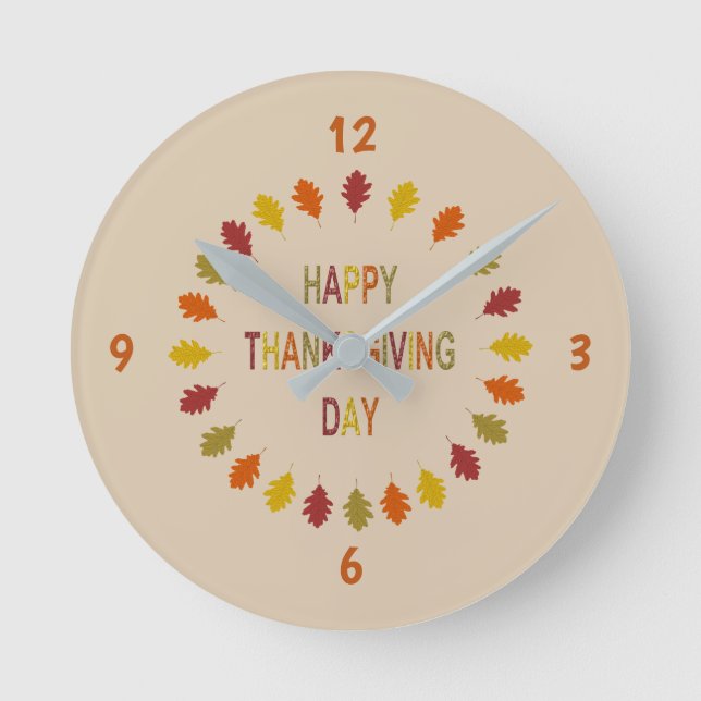 Reloj Redondo Mediano Thanksgiving Oak Leaves (Anverso)