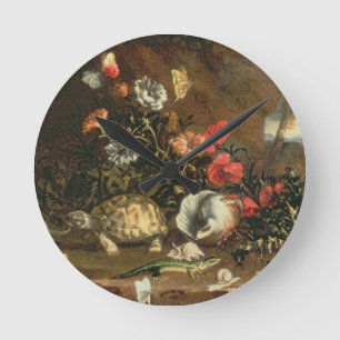 Reloj Redondo Mediano Thistles, flowers, reptiles and butterflies beside
