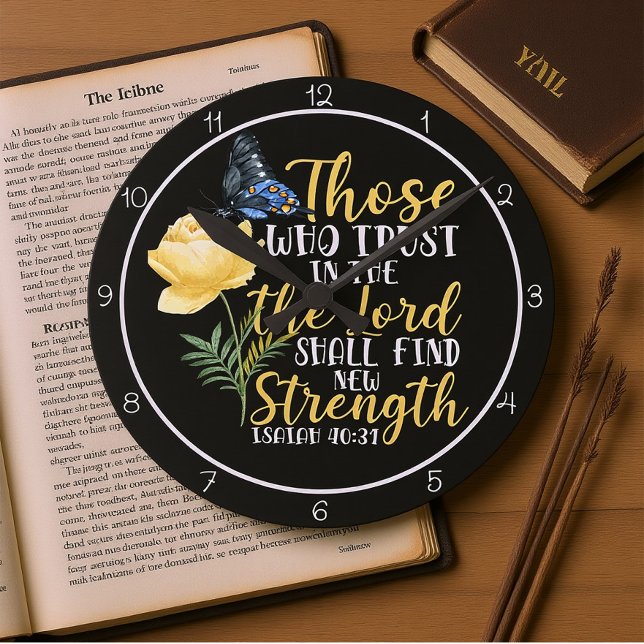 Reloj Redondo Mediano Those Who Trust In The Lord Butterfly And Rose  (Subido por el creador)