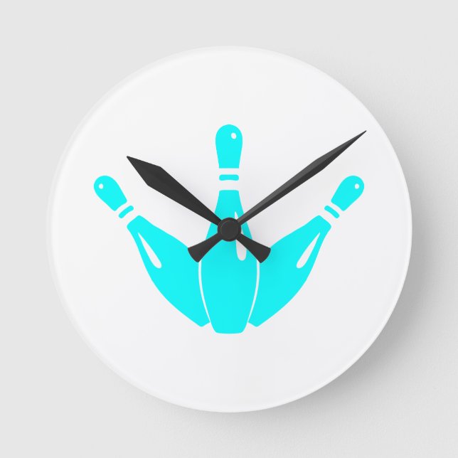Reloj Redondo Mediano Three Bowling Pins Aqua Blue (Anverso)