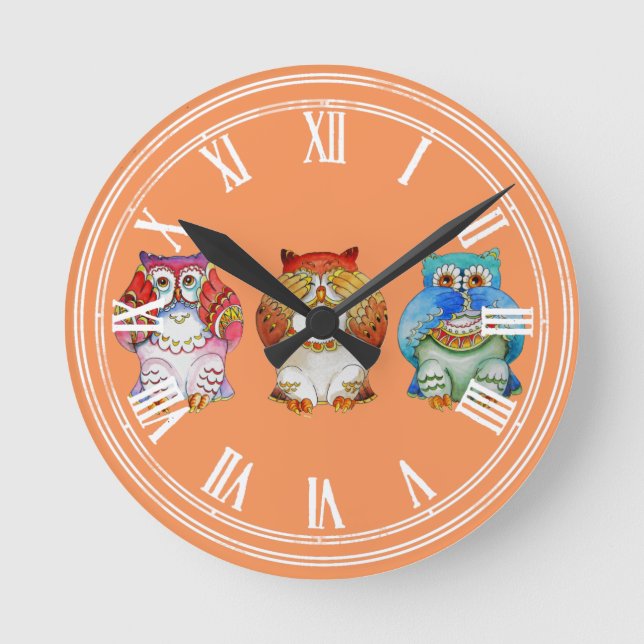 Reloj Redondo Mediano Three wise owls (Anverso)