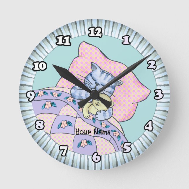 Reloj Redondo Mediano Tiempo de cama del gato (Anverso)