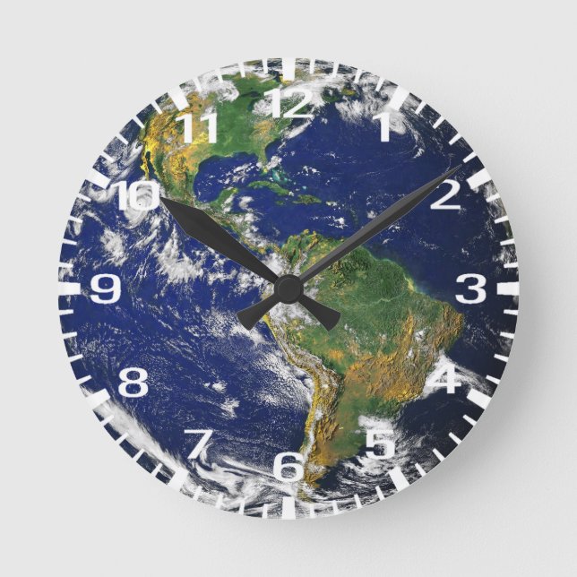 Reloj Redondo Mediano Tiempo de Marble Azul (Anverso)