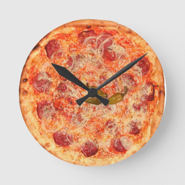 Reloj Redondo Mediano Tiempo de pizza de Pepperoni (Anverso)