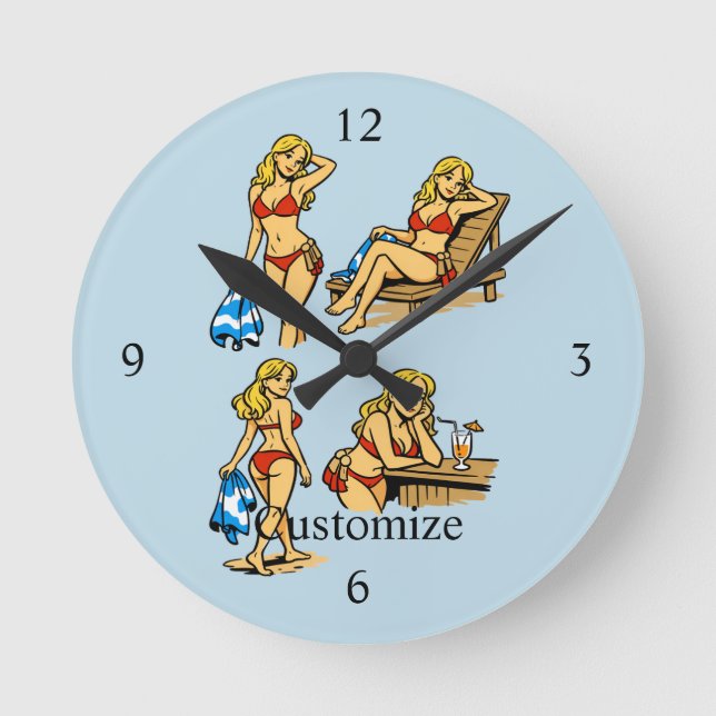 Reloj Redondo Mediano Tiempo de playa de bikini Thunder_Cove (Anverso)