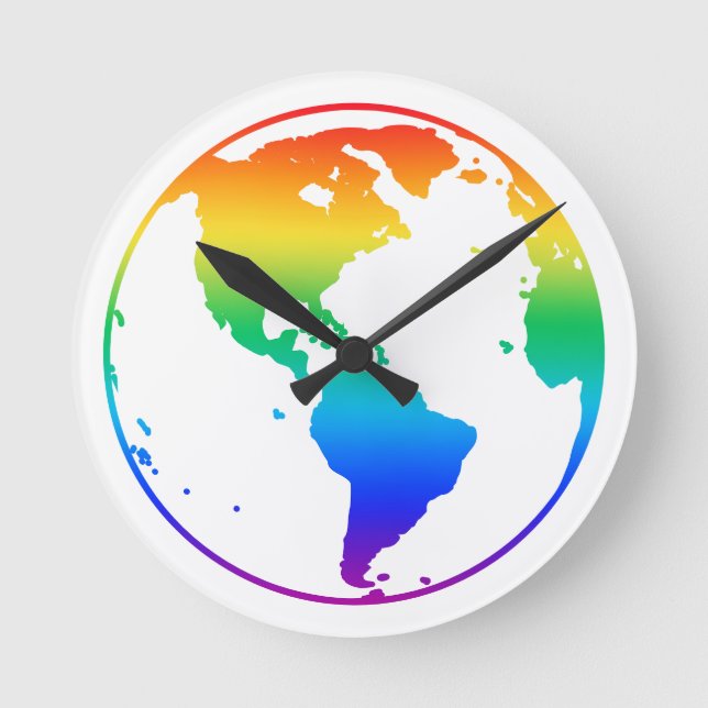 Reloj Redondo Mediano Tierra del planeta de color arcoiris (Anverso)