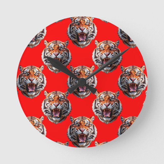 Reloj Redondo Mediano Tiger Head Pattern Design Red (Anverso)