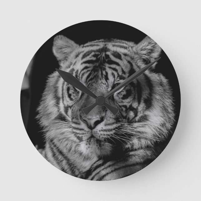 Reloj Redondo Mediano Tigre blanco y negro (Anverso)