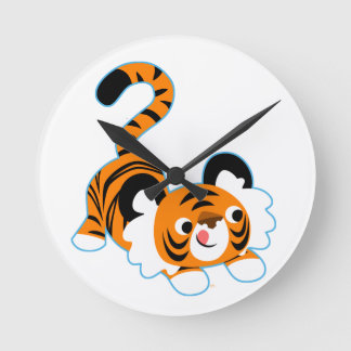 Reloj Redondo Mediano Tigre lindo del dibujo animado listo para jugar