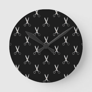 Reloj Redondo Mediano Tijeras Antiguas Patrón Minimalista Negro