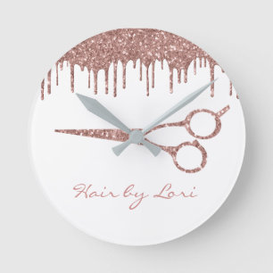 Reloj Redondo Mediano Tijeras de brillo de gotas doradas rosa de estilis