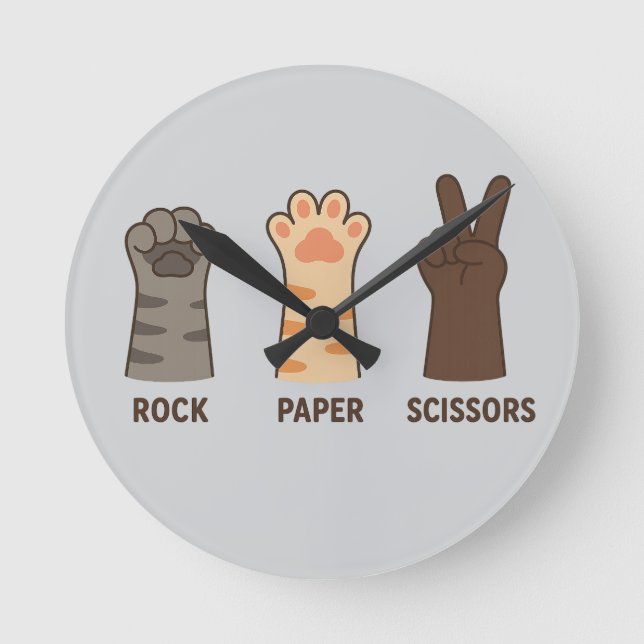 Reloj Redondo Mediano Tijeras de papel de rock para gatos (Anverso)