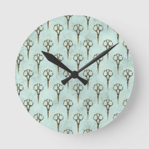 Reloj Redondo Mediano Tijeras Doradas Antiguas Peluquero Vintage