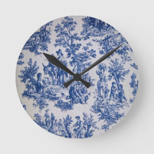 Reloj Redondo Mediano Tile de jouy azul y blanco elegante