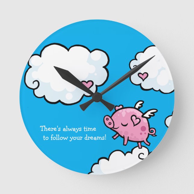Reloj Redondo Mediano Time to follow your dreams flying pig (Anverso)