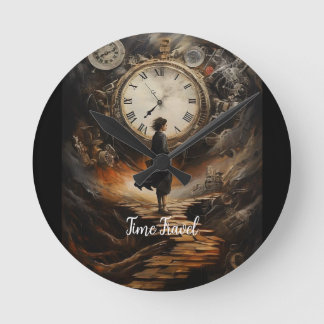 Reloj Redondo Mediano Time Travel Steampunk Wall Clock - Fantasy Art Clo