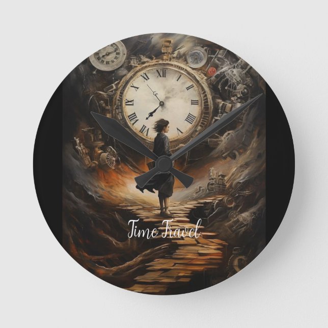Reloj Redondo Mediano Time Travel Steampunk Wall Clock - Fantasy Art Clo (Anverso)