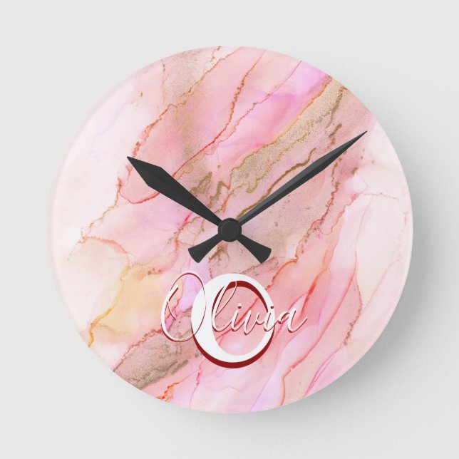 Reloj Redondo Mediano Tinta blanda de alcohol con líquido rosa (Anverso)