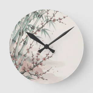 Reloj Redondo Mediano Tinta de flor de ciruelo de bambú japonés