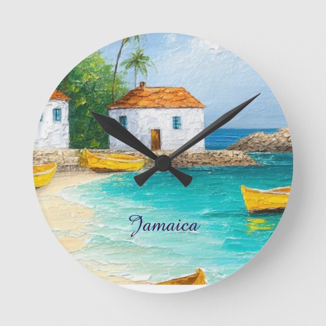 Reloj Redondo Mediano Tiny jamaican houses and skiffs (Anverso)