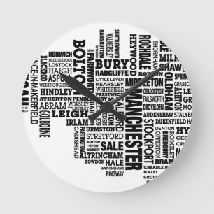 Reloj Redondo Mediano Tipo negro mapa de mayor Manchester