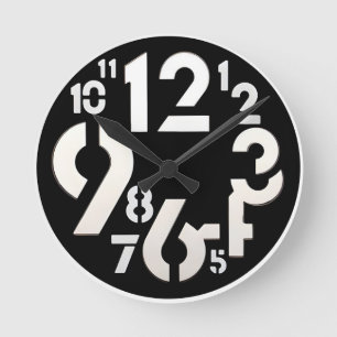 Reloj Redondo Mediano Tipografía abstracta en negrita estilo esténcil