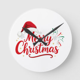Reloj Redondo Mediano Tipografía de Feliz Navidad con sombrero de Santa 