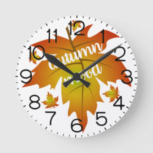 Reloj Redondo Mediano Tipografía de otoño hojas de arce