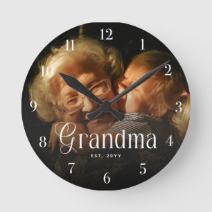 Reloj Redondo Mediano Tipografía Moderna Abuela Regalo de Foto Personali