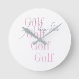 Reloj Redondo Mediano Tipografía rosa del golf femenino personalizada