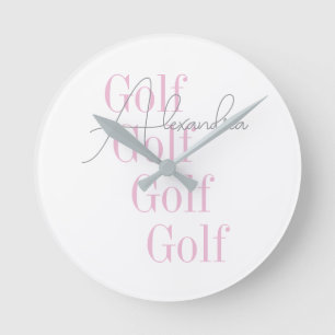 Reloj Redondo Mediano Tipografía rosa del golf femenino personalizada
