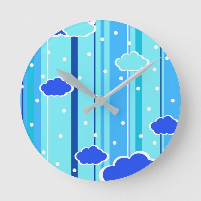 Reloj Redondo Mediano tiras azules nubes puntos (Anverso)