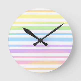 Reloj Redondo Mediano Tiras de arcoiris pasteles Resumen Diseño de arte 