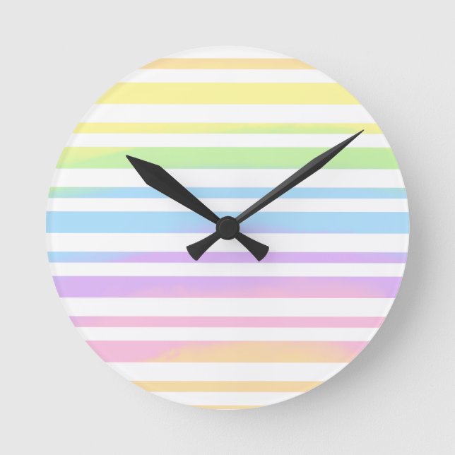 Reloj Redondo Mediano Tiras de arcoiris pasteles Resumen Diseño de arte  (Anverso)