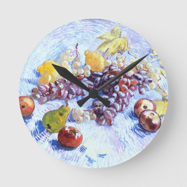Reloj Redondo Mediano Todavía vida con las manzanas, peras, uvas - Van (Anverso)