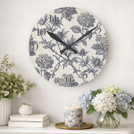 Reloj Redondo Mediano Toile Botánico | Hortensia y Holco Marino