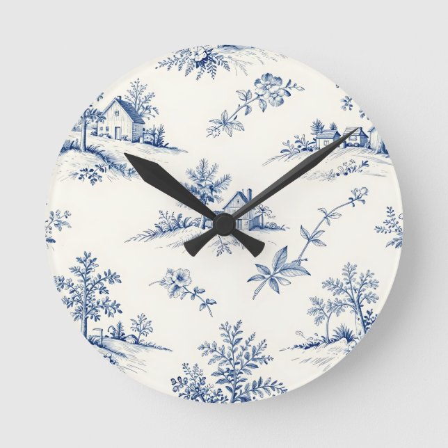 Reloj Redondo Mediano Toile de Jouy Countryside Seamless Pattern (Anverso)