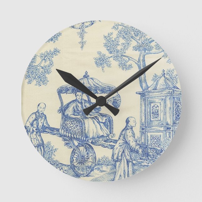Reloj Redondo Mediano Toile en azul y blanco (Anverso)