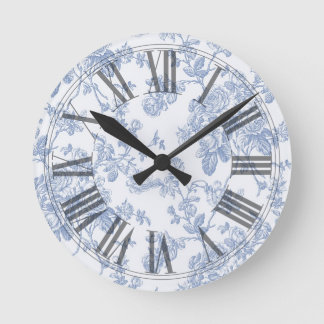 Reloj Redondo Mediano Toile PixDezines Vintage Blue Rosas