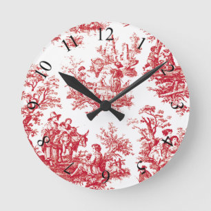 Reloj Redondo Mediano Toile Rojo Vintage