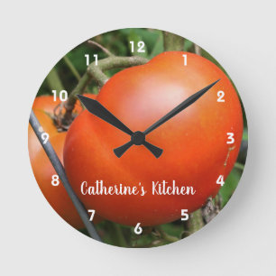 Reloj Redondo Mediano Tomates de jardín rojo personalizados