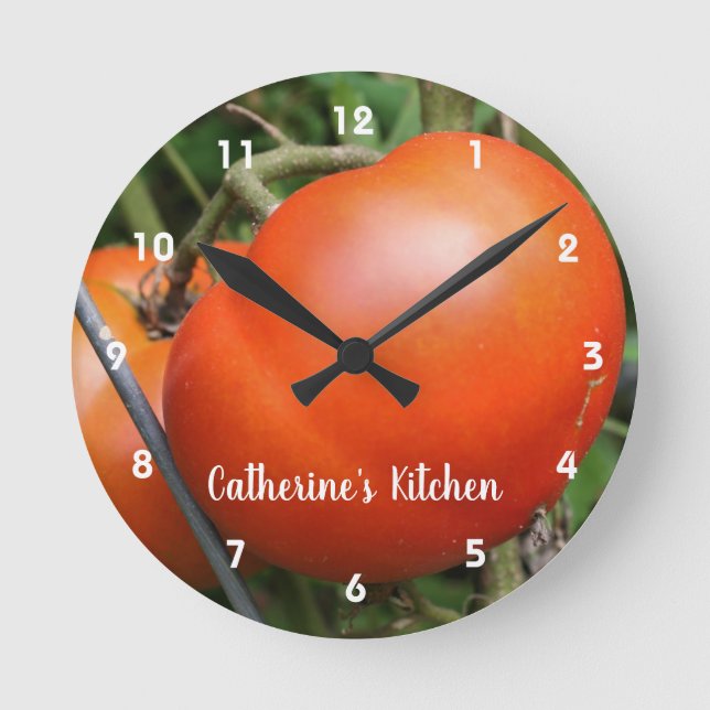 Reloj Redondo Mediano Tomates de jardín rojo personalizados  (Anverso)