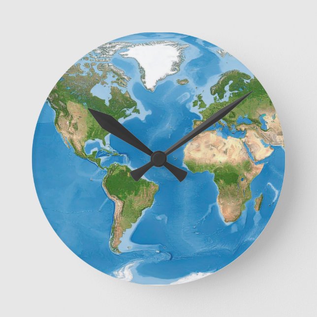 Reloj Redondo Mediano Topographic World Map Earth Illustration (Anverso)
